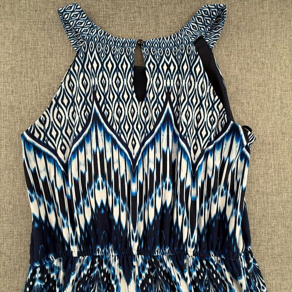 ENFOCUS Studio Maxi Dress Sleeveless Stretchy Size 14 Blue White Scoop Neck - Picture 6 of 9